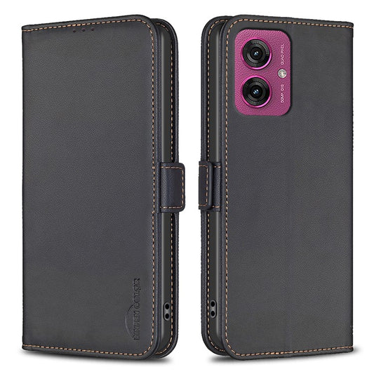 BINFEN COLOR BF31 For Motorola Moto G55 5G Case PU Leather Flip Folio Phone Wallet Cover - Black