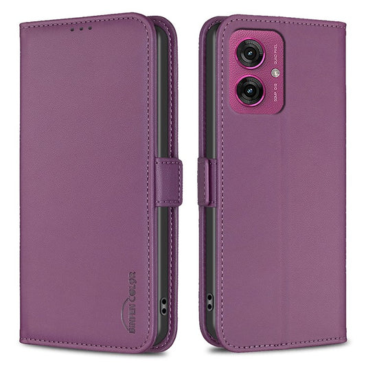 BINFEN COLOR BF31 For Motorola Moto G55 5G Case PU Leather Flip Folio Phone Wallet Cover - Dark Purple
