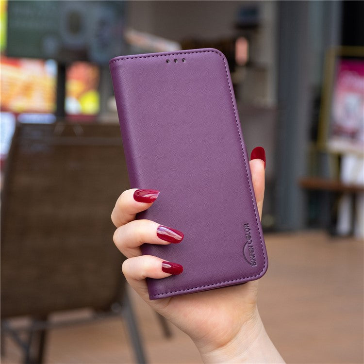 BINFEN COLOR BF31 For Motorola Moto G55 5G Case PU Leather Flip Folio Phone Wallet Cover - Dark Purple
