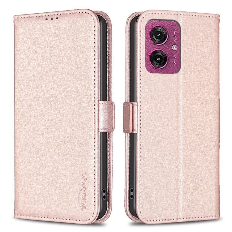 BINFEN COLOR BF31 For Motorola Moto G55 5G Case PU Leather Flip Folio Phone Wallet Cover - Pink