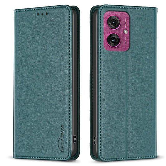BINFEN COLOR BF18 For Motorola Moto G55 5G Leather Case Card Slots Phone Cover - Green