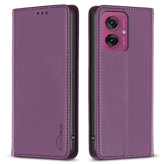 BINFEN COLOR BF18 For Motorola Moto G55 5G Leather Case Card Slots Phone Cover - Dark Purple