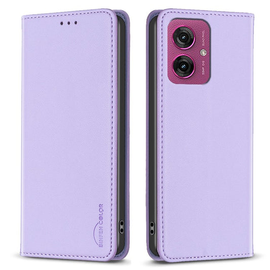 BINFEN COLOR BF18 For Motorola Moto G55 5G Leather Case Card Slots Phone Cover - Purple