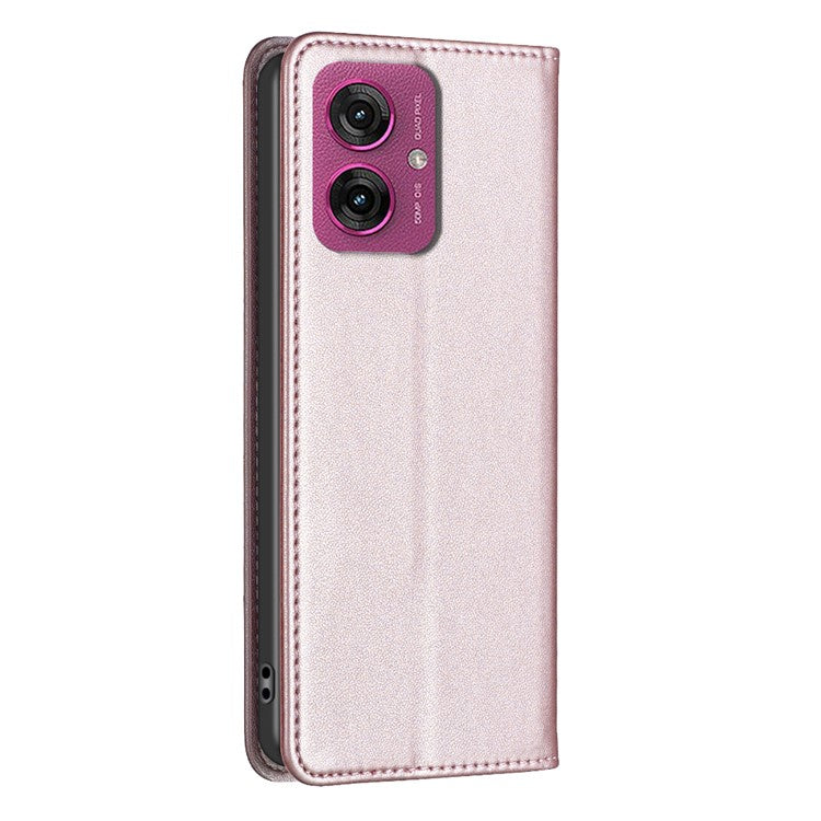 BINFEN COLOR BF18 For Motorola Moto G55 5G Leather Case Card Slots Phone Cover - Rose Gold