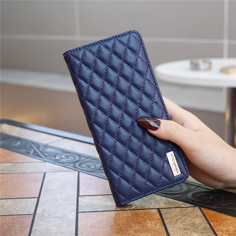 BINFEN COLOR BF Style-16 For Motorola Moto G55 5G Case Card Slots Rhombus Leather Cover - Blue