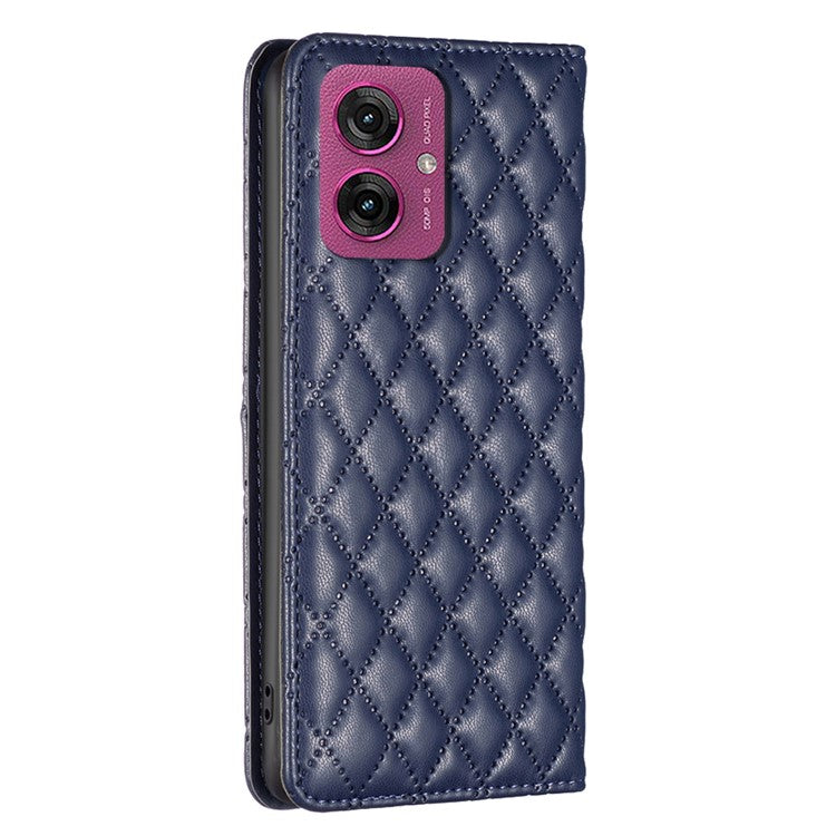 BINFEN COLOR BF Style-16 For Motorola Moto G55 5G Case Card Slots Rhombus Leather Cover - Blue