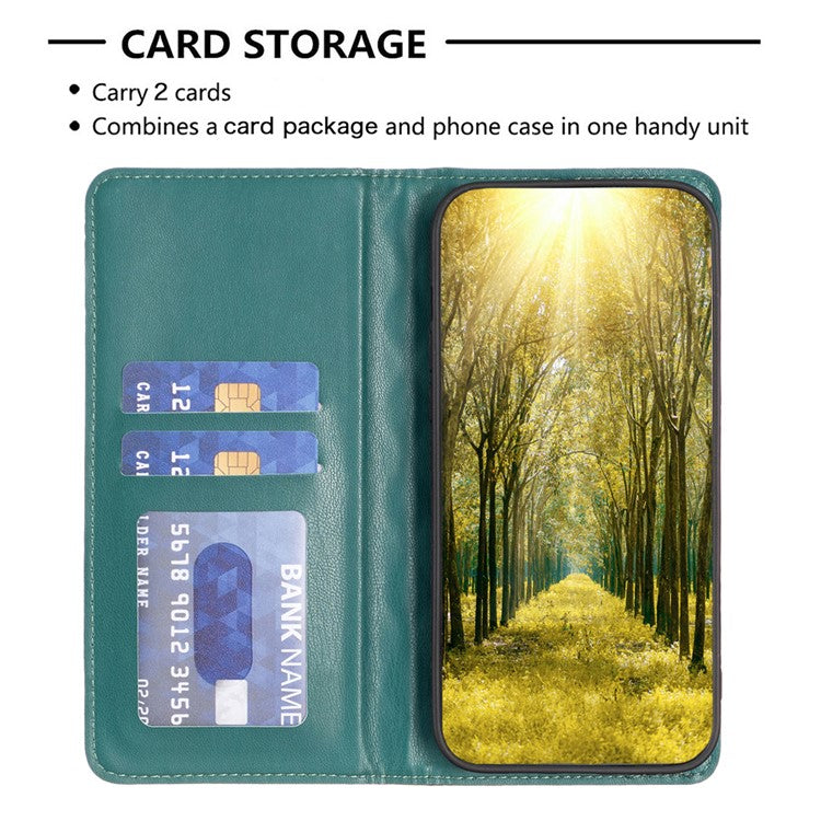 BINFEN COLOR BF Style-16 For Motorola Moto G55 5G Case Card Slots Rhombus Leather Cover - Green