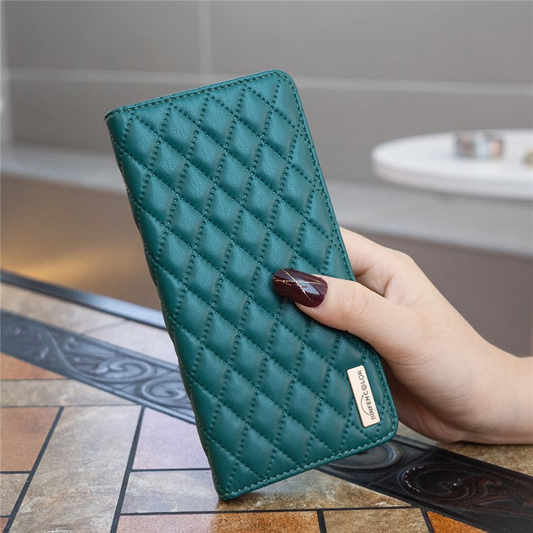 BINFEN COLOR BF Style-16 For Motorola Moto G55 5G Case Card Slots Rhombus Leather Cover - Green
