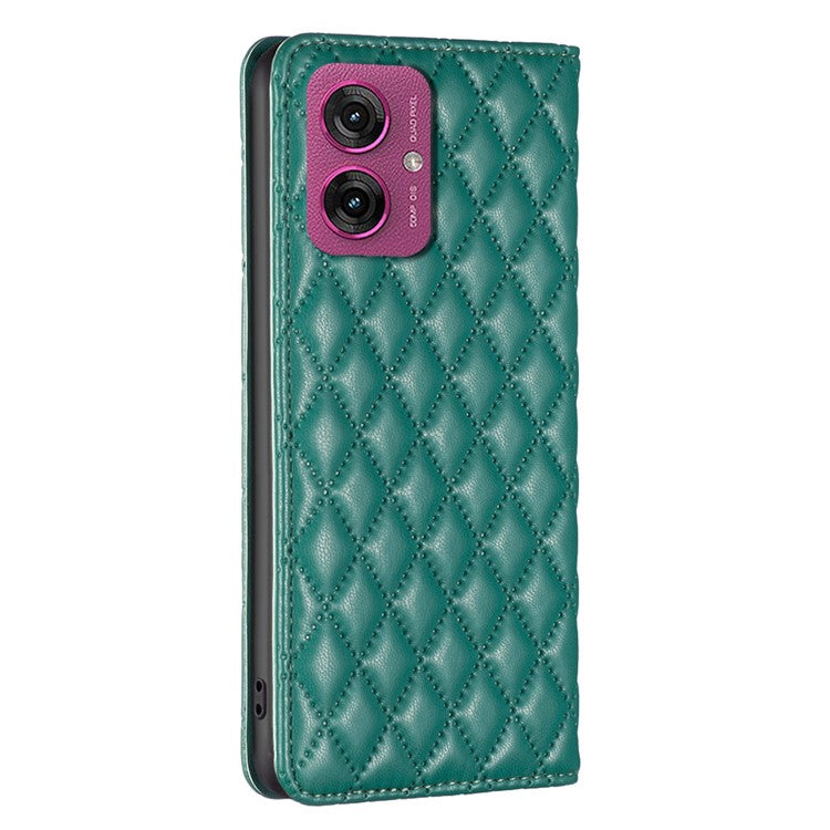 BINFEN COLOR BF Style-16 For Motorola Moto G55 5G Case Card Slots Rhombus Leather Cover - Green