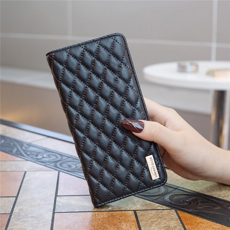 BINFEN COLOR BF Style-16 For Motorola Moto G55 5G Case Card Slots Rhombus Leather Cover - Black