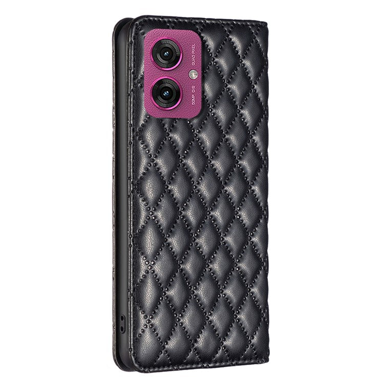 BINFEN COLOR BF Style-16 For Motorola Moto G55 5G Case Card Slots Rhombus Leather Cover - Black
