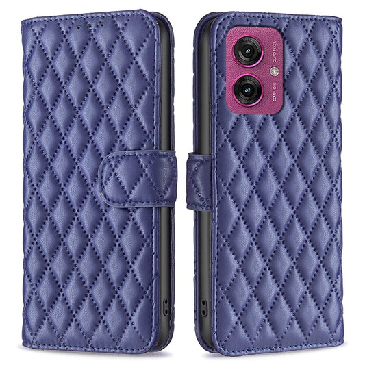 BINFEN COLOR BF Style-14 For Motorola Moto G55 5G Case Rhombus Phone Leather Cover Stand - Blue