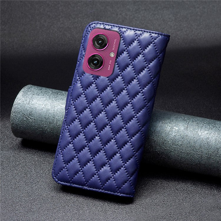 BINFEN COLOR BF Style-14 For Motorola Moto G55 5G Case Rhombus Phone Leather Cover Stand - Blue
