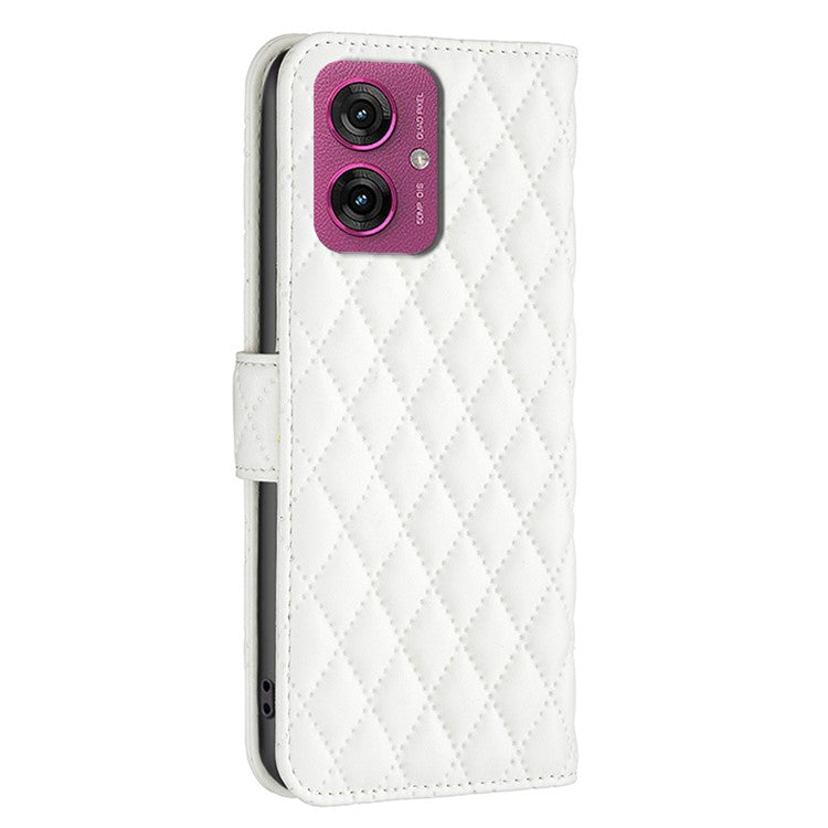BINFEN COLOR BF Style-14 For Motorola Moto G55 5G Case Rhombus Phone Leather Cover Stand - White