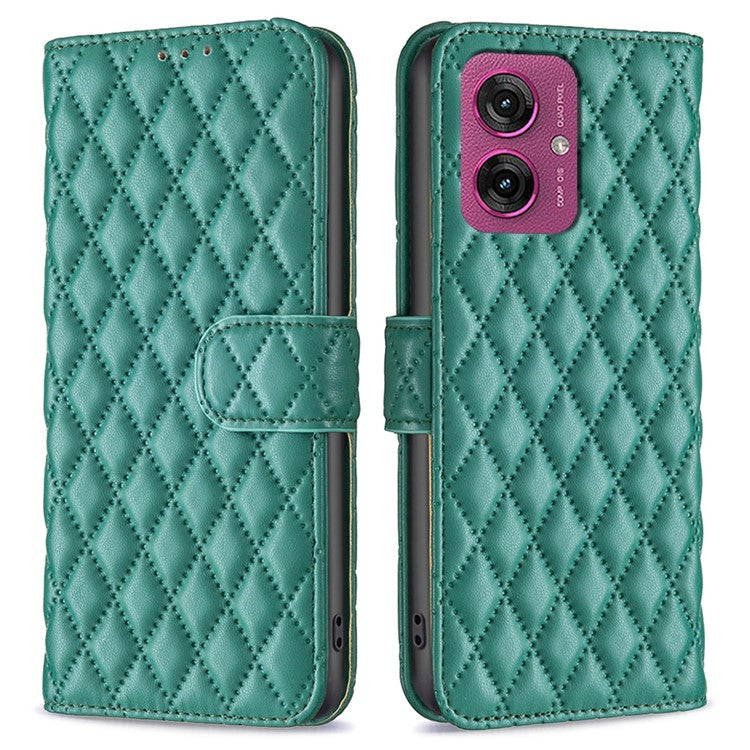 BINFEN COLOR BF Style-14 For Motorola Moto G55 5G Case Rhombus Phone Leather Cover Stand - Green