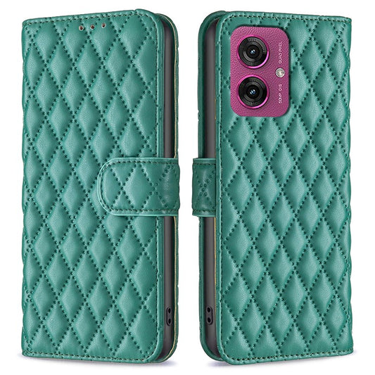 BINFEN COLOR BF Style-14 For Motorola Moto G55 5G Case Rhombus Phone Leather Cover Stand - Green