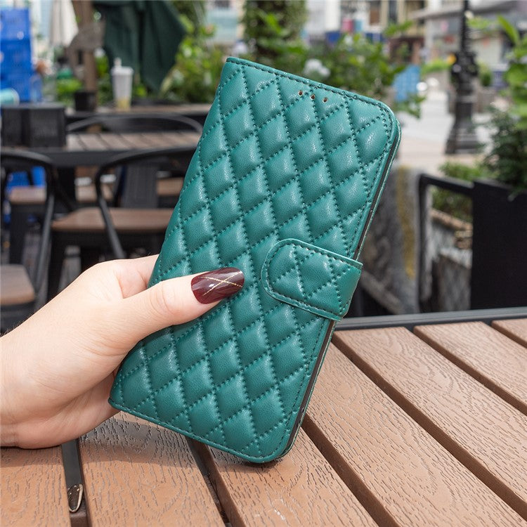 BINFEN COLOR BF Style-14 For Motorola Moto G55 5G Case Rhombus Phone Leather Cover Stand - Green