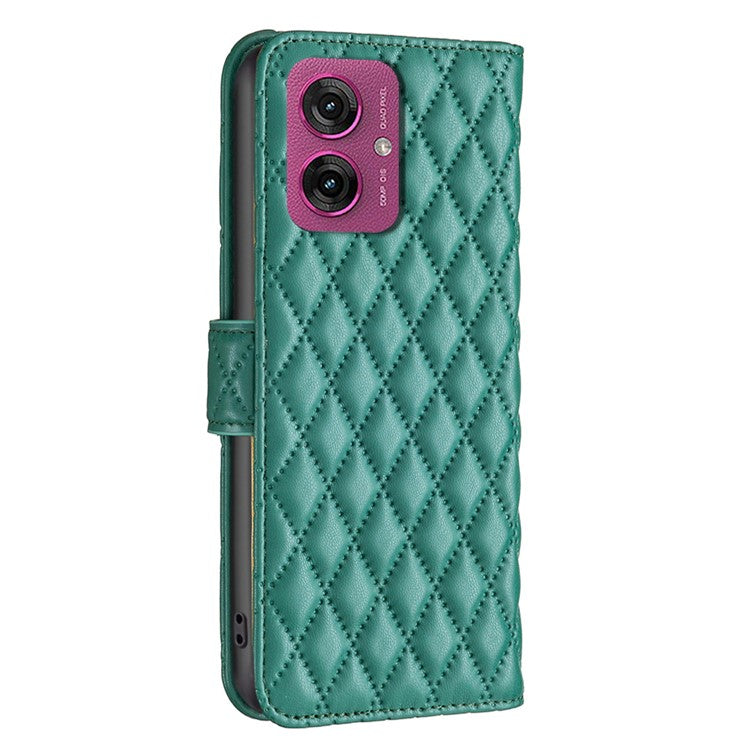 BINFEN COLOR BF Style-14 For Motorola Moto G55 5G Case Rhombus Phone Leather Cover Stand - Green