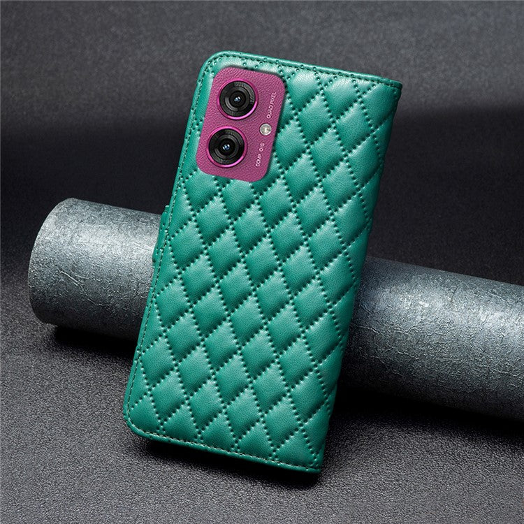 BINFEN COLOR BF Style-14 For Motorola Moto G55 5G Case Rhombus Phone Leather Cover Stand - Green