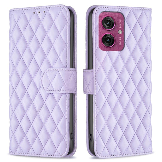 BINFEN COLOR BF Style-14 For Motorola Moto G55 5G Case Rhombus Phone Leather Cover Stand - Purple