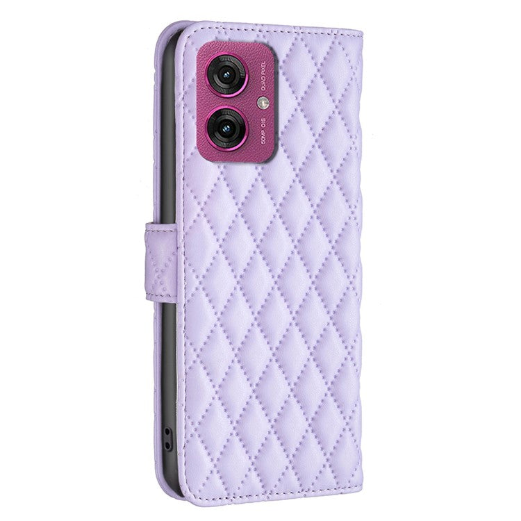 BINFEN COLOR BF Style-14 For Motorola Moto G55 5G Case Rhombus Phone Leather Cover Stand - Purple