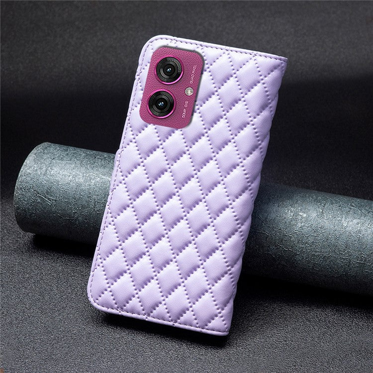BINFEN COLOR BF Style-14 For Motorola Moto G55 5G Case Rhombus Phone Leather Cover Stand - Purple