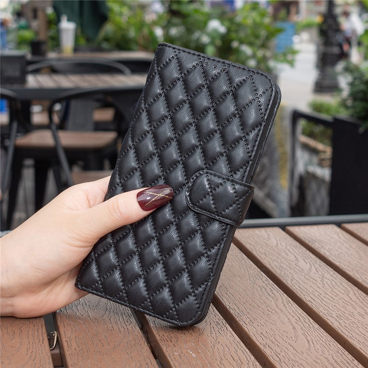 BINFEN COLOR BF Style-14 For Motorola Moto G55 5G Case Rhombus Phone Leather Cover Stand - Black