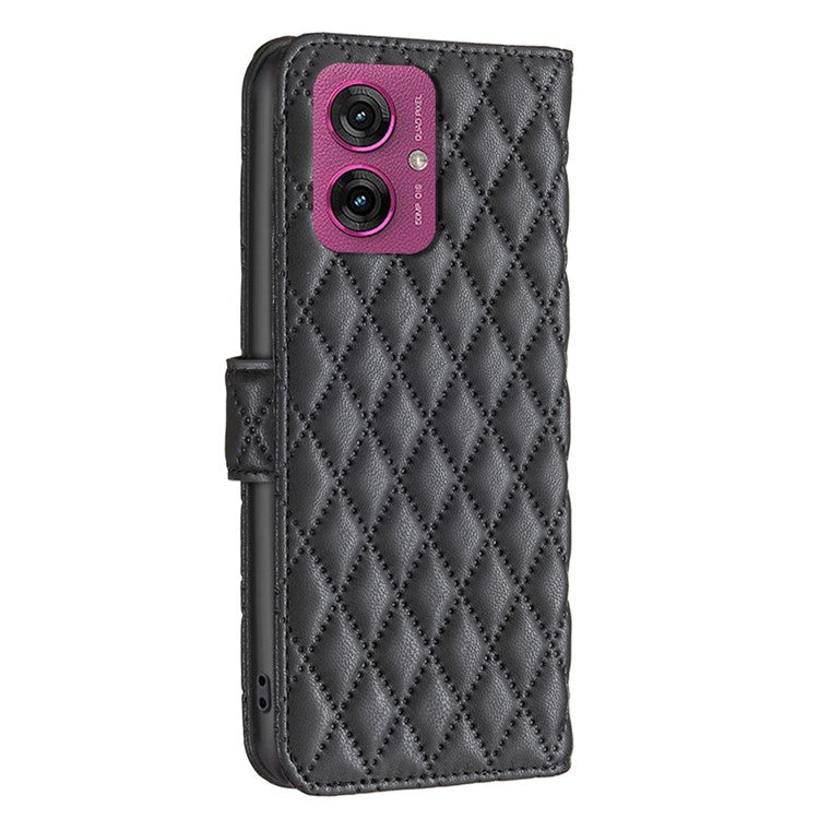 BINFEN COLOR BF Style-14 For Motorola Moto G55 5G Case Rhombus Phone Leather Cover Stand - Black