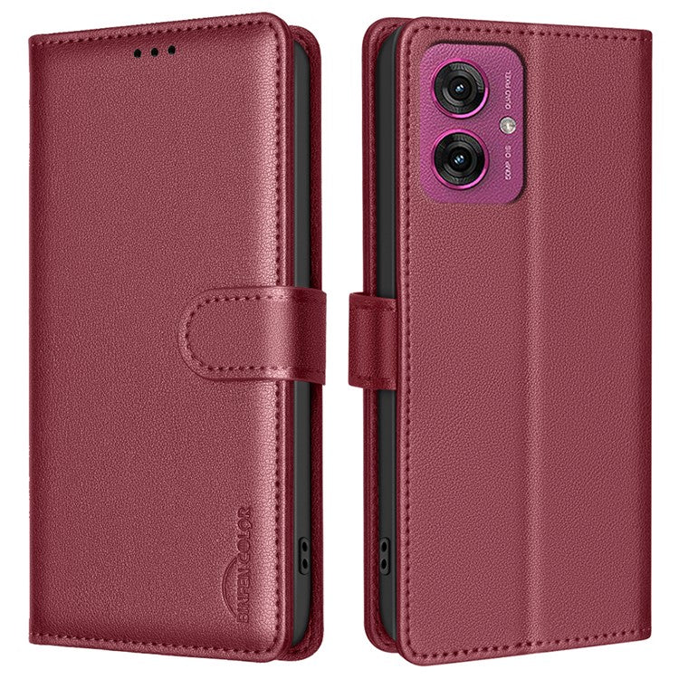BINFEN COLOR BF32 For Motorola Moto G55 5G Leather Case Wallet RFID Blocking Phone Cover - Red