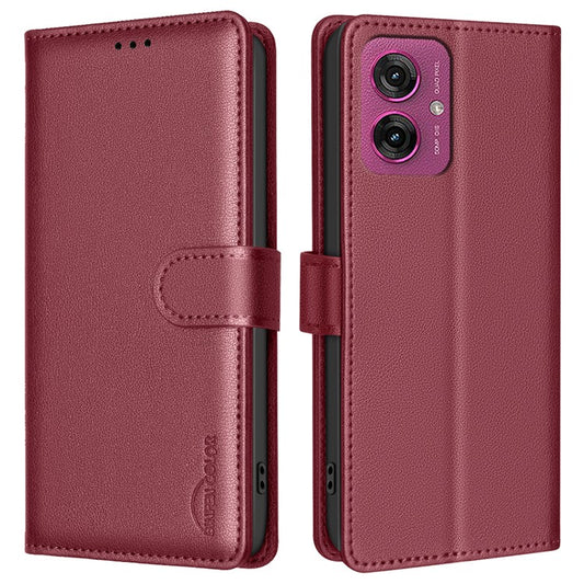 BINFEN COLOR BF32 For Motorola Moto G55 5G Leather Case Wallet RFID Blocking Phone Cover - Red