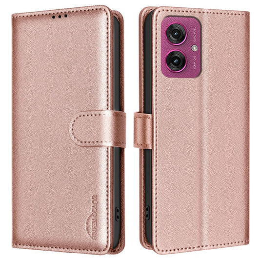 BINFEN COLOR BF32 For Motorola Moto G55 5G Leather Case Wallet RFID Blocking Phone Cover - Rose Gold