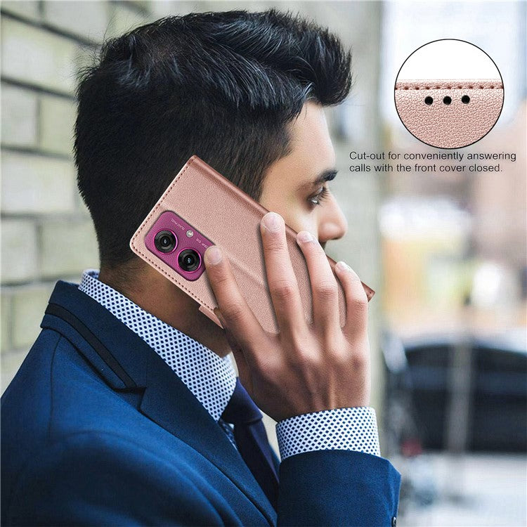 BINFEN COLOR BF32 For Motorola Moto G55 5G Leather Case Wallet RFID Blocking Phone Cover - Rose Gold