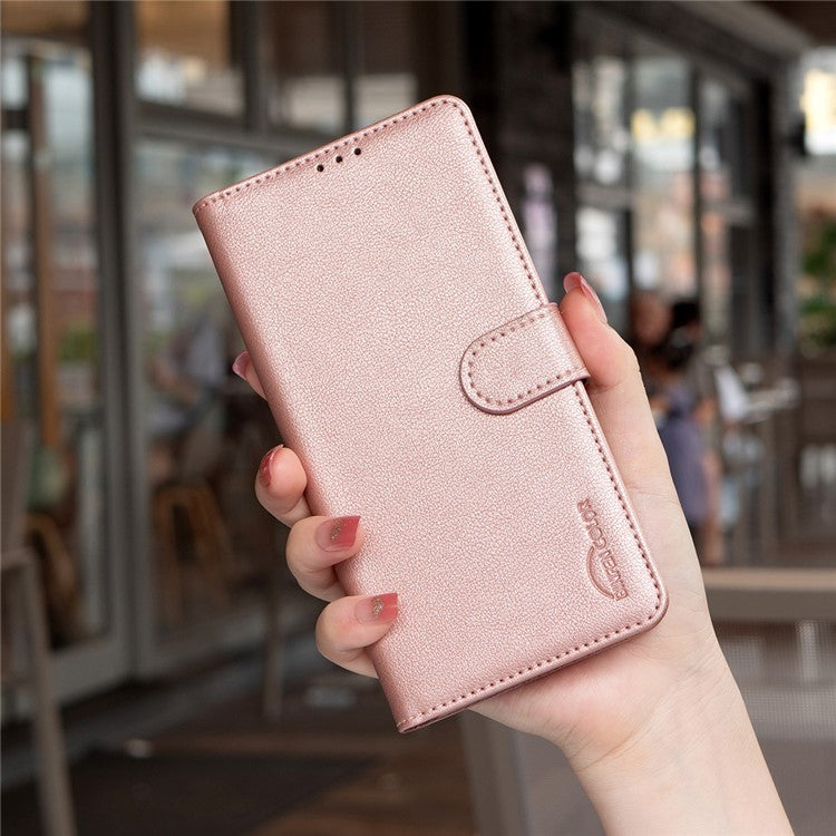 BINFEN COLOR BF32 For Motorola Moto G55 5G Leather Case Wallet RFID Blocking Phone Cover - Rose Gold