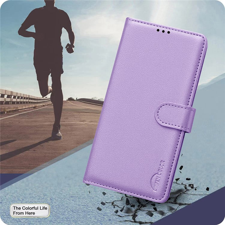 BINFEN COLOR BF32 For Motorola Moto G55 5G Leather Case Wallet RFID Blocking Phone Cover - Purple