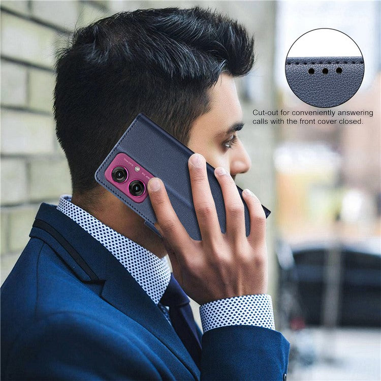 BINFEN COLOR BF32 For Motorola Moto G55 5G Leather Case Wallet RFID Blocking Phone Cover - Blue