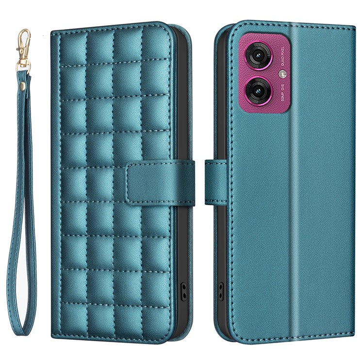 BINFEN COLOR BF34 for Motorola Moto G55 5G Leather Case Wallet Square Grid Phone Cover - Green
