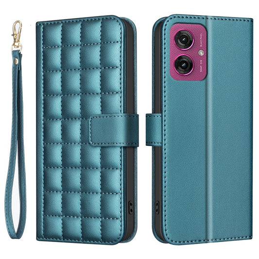 BINFEN COLOR BF34 for Motorola Moto G55 5G Leather Case Wallet Square Grid Phone Cover - Green
