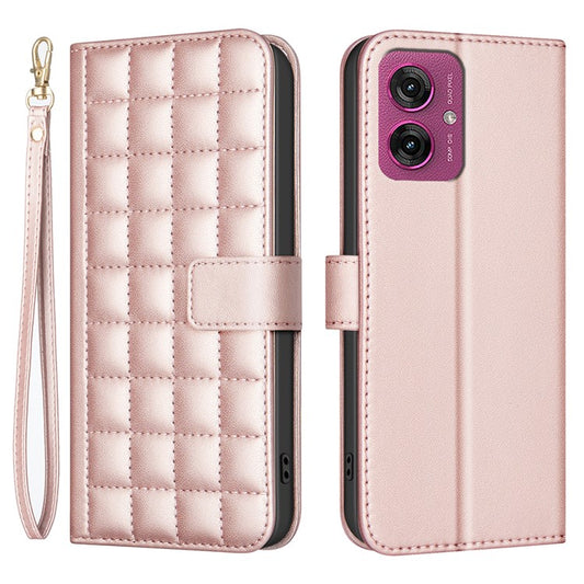 BINFEN COLOR BF34 for Motorola Moto G55 5G Leather Case Wallet Square Grid Phone Cover - Rose Gold