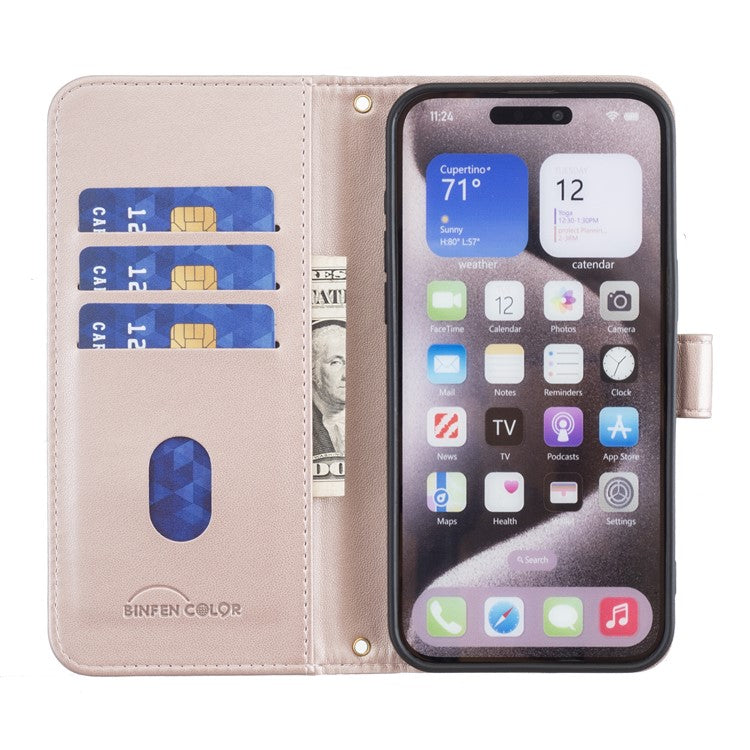 BINFEN COLOR BF34 for Motorola Moto G55 5G Leather Case Wallet Square Grid Phone Cover - Rose Gold