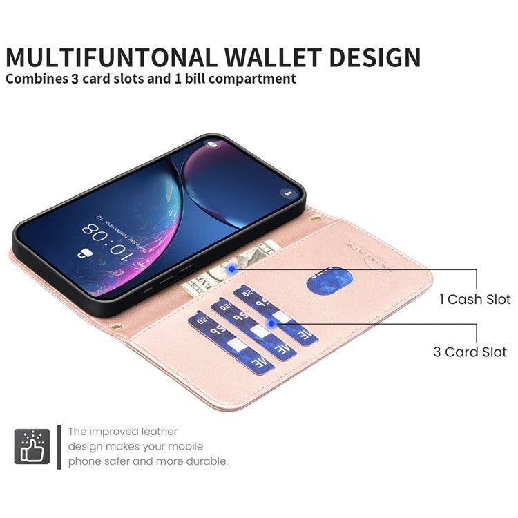 BINFEN COLOR BF34 for Motorola Moto G55 5G Leather Case Wallet Square Grid Phone Cover - Rose Gold
