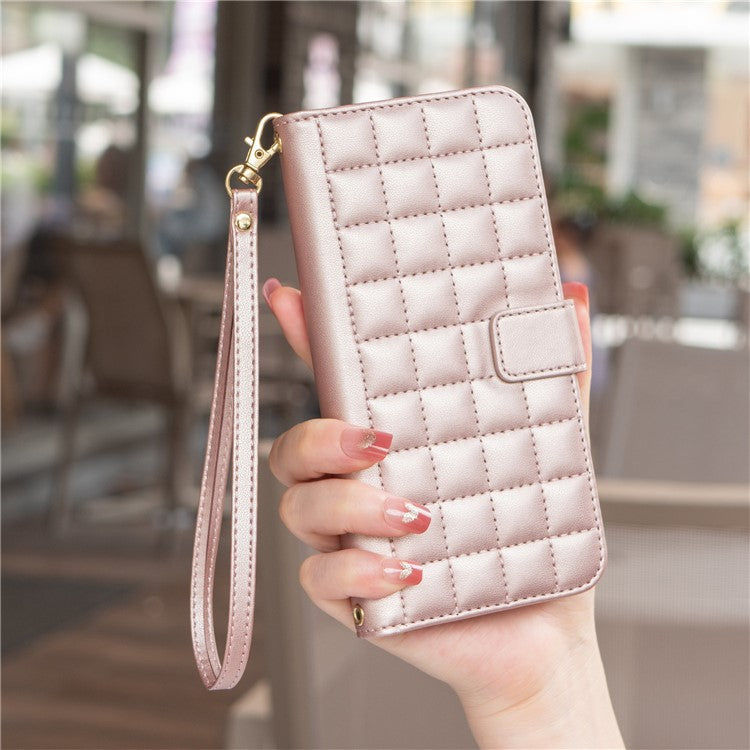 BINFEN COLOR BF34 for Motorola Moto G55 5G Leather Case Wallet Square Grid Phone Cover - Rose Gold