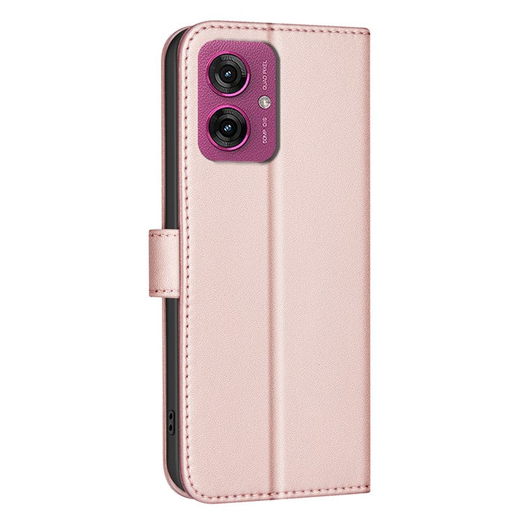 BINFEN COLOR BF34 for Motorola Moto G55 5G Leather Case Wallet Square Grid Phone Cover - Rose Gold
