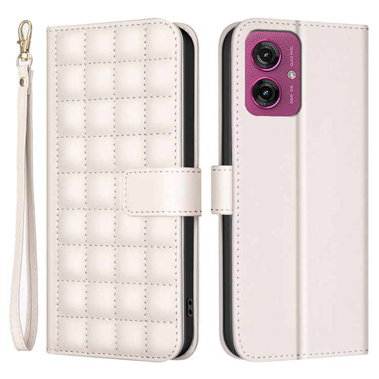 BINFEN COLOR BF34 for Motorola Moto G55 5G Leather Case Wallet Square Grid Phone Cover - Beige