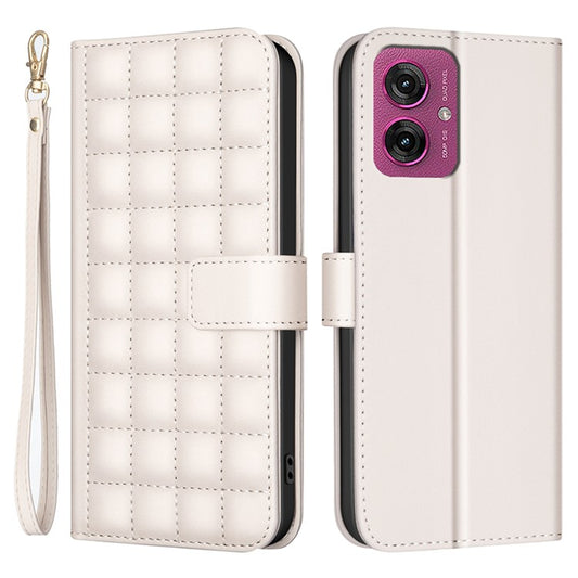 BINFEN COLOR BF34 for Motorola Moto G55 5G Leather Case Wallet Square Grid Phone Cover - Beige