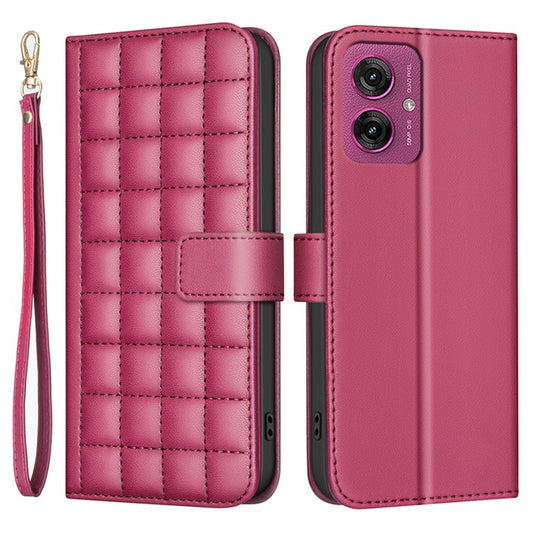 BINFEN COLOR BF34 for Motorola Moto G55 5G Leather Case Wallet Square Grid Phone Cover - Red