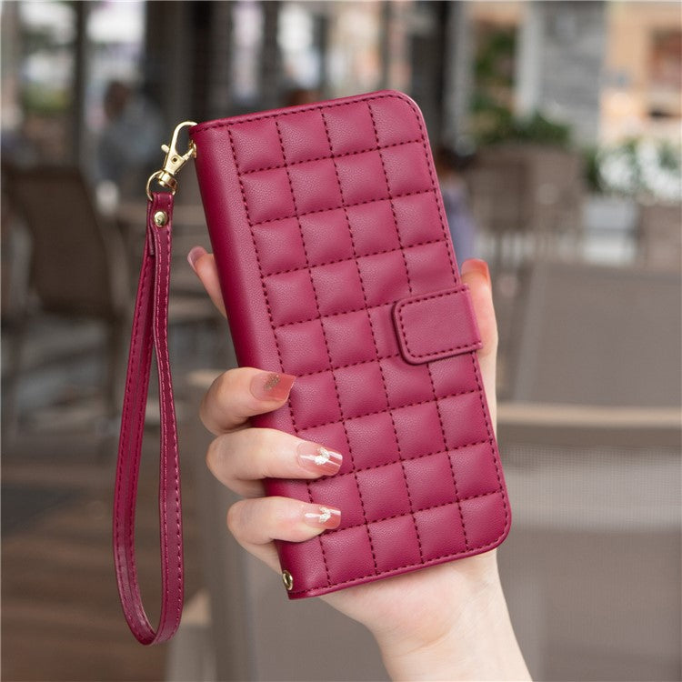 BINFEN COLOR BF34 for Motorola Moto G55 5G Leather Case Wallet Square Grid Phone Cover - Red