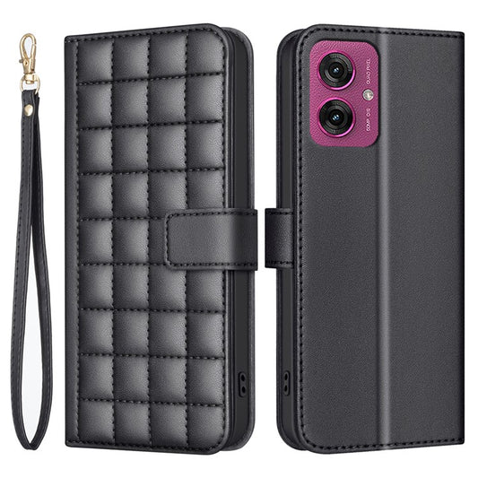 BINFEN COLOR BF34 for Motorola Moto G55 5G Leather Case Wallet Square Grid Phone Cover - Black