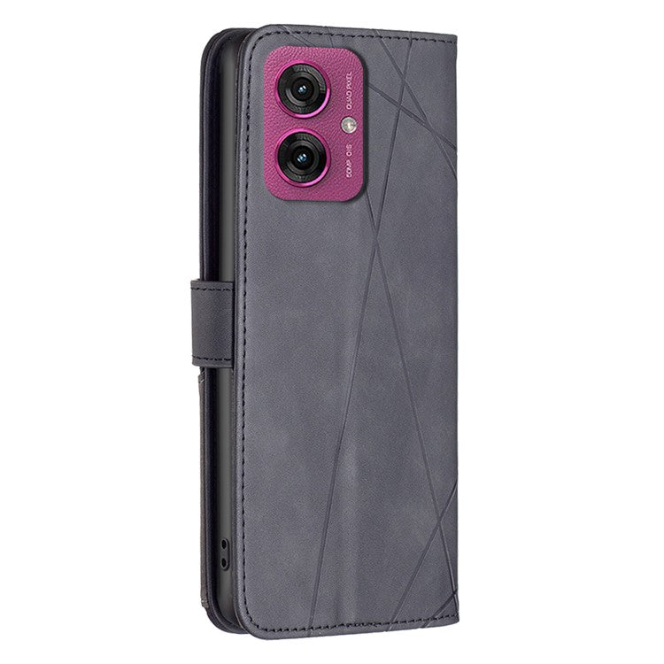 BINFEN COLOR For Motorola Moto G55 5G Phone Cases Wallet Stand Geometry Imprinted Leather Cover - Black