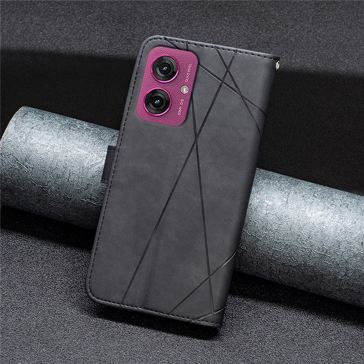 BINFEN COLOR For Motorola Moto G55 5G Phone Cases Wallet Stand Geometry Imprinted Leather Cover - Black