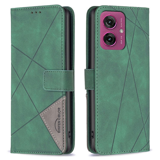 BINFEN COLOR For Motorola Moto G55 5G Phone Cases Wallet Stand Geometry Imprinted Leather Cover - Green